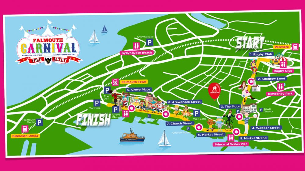 Falmouth Carnival route map